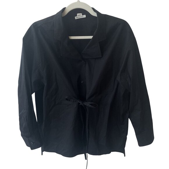 Hermès Womens Black Long-Sleeve Button-Up Shirt With Waist Tie Detail 100% Cotto - Picture 2 of 9